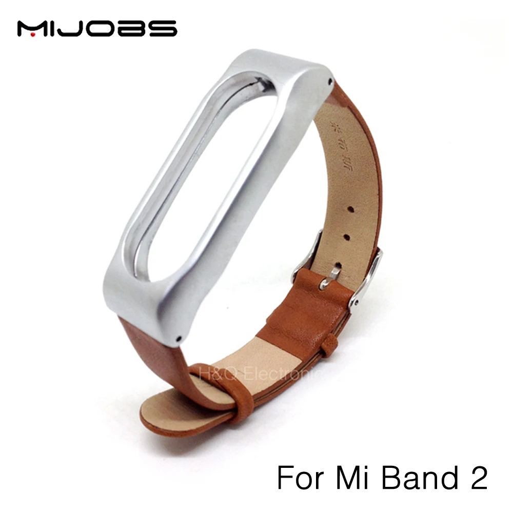 Оригинальный регулируемый кожаный ремешок Mijobs Xiaomi Mi Band 2 с металлической рамкой