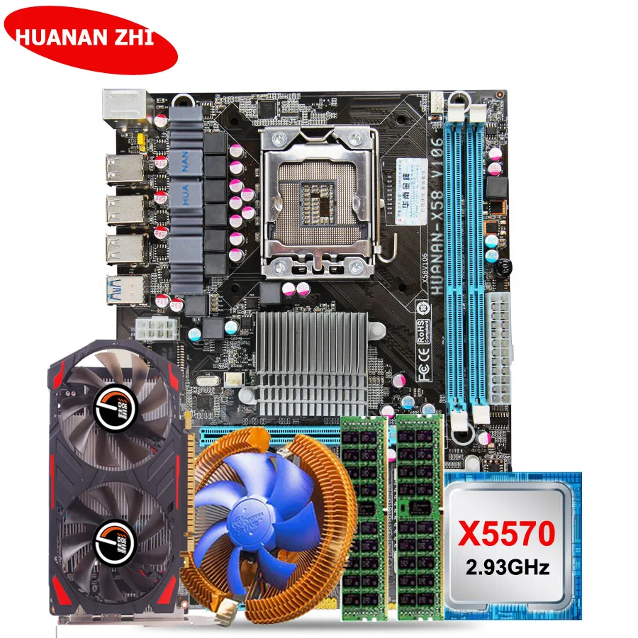 هوانان تشى خصم X58 LGA1366 اللوحة حزمة مع وحدة المعالجة المركزية إنتل زيون X5570 2.93 GHz RAM 8G (2 * 4G) RECC GTX750Ti 2G الفيديو بطاقة