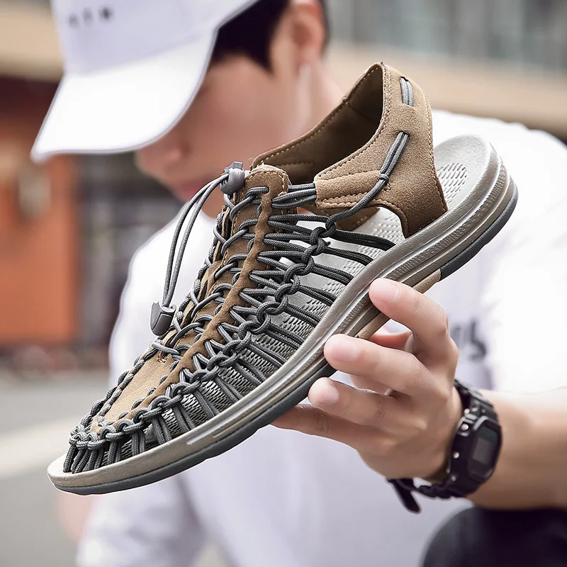 

Men's sandals large size couple beach shoes Roman sandals Baotou male weaving handmade sandals
