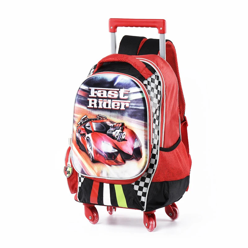 Детский рюкзак с колесами ученик начальной школы Сумка на колесиках для мальчиков 3D мультфильм гоночный автомобиль сумки для книг Mochila Escolares infantil - Цвет: 16inchUniversalwheel