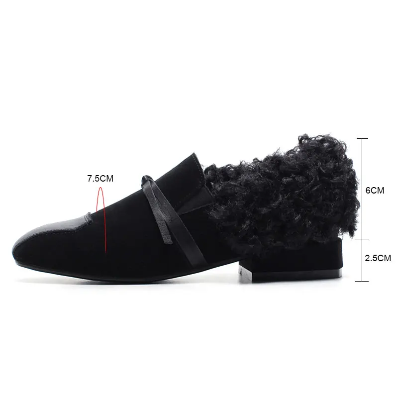 Daitifen Courte Daim En Chaussures Solide Bout noeud Confortable Femmes Slip Appartements on jiaotangse Peluche Papillon Black Casual Carré Mocassins Automne Vache OgOrw0qA