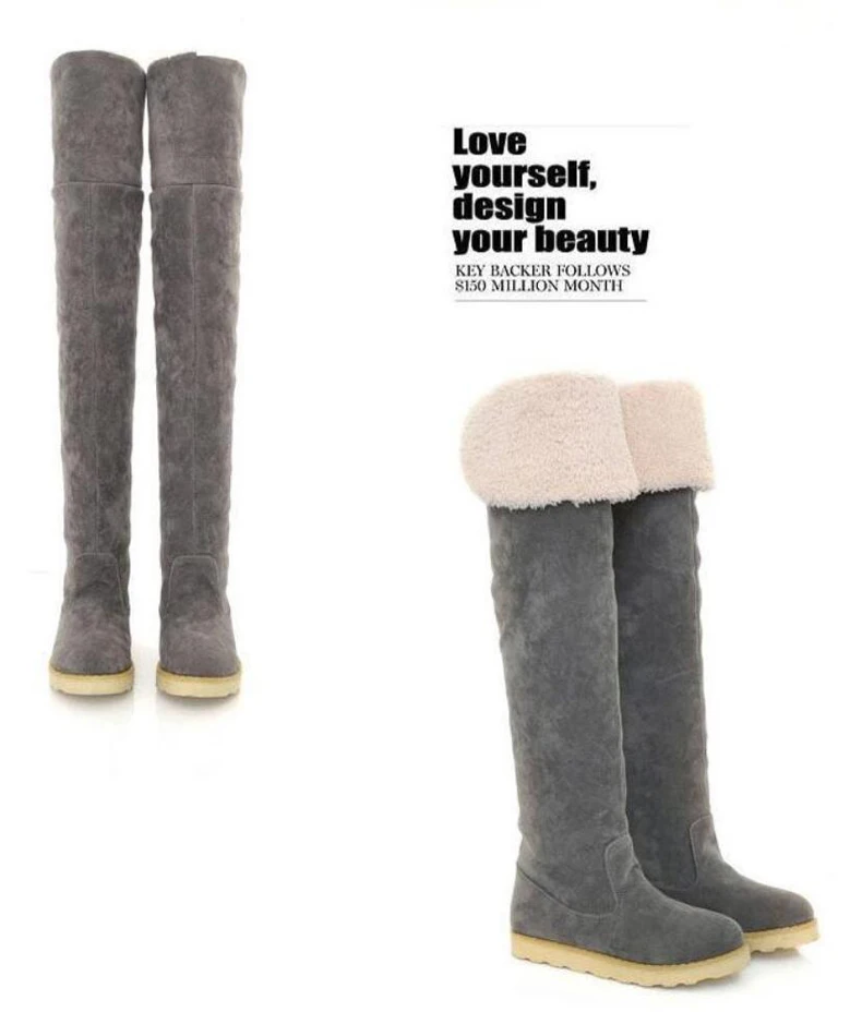 Women's Boots' Casual Lady Boot Over The Knee Long Winter Boots Women Flat Flock Leather Winter Snow Boots Women Plus Size 9 New (5)