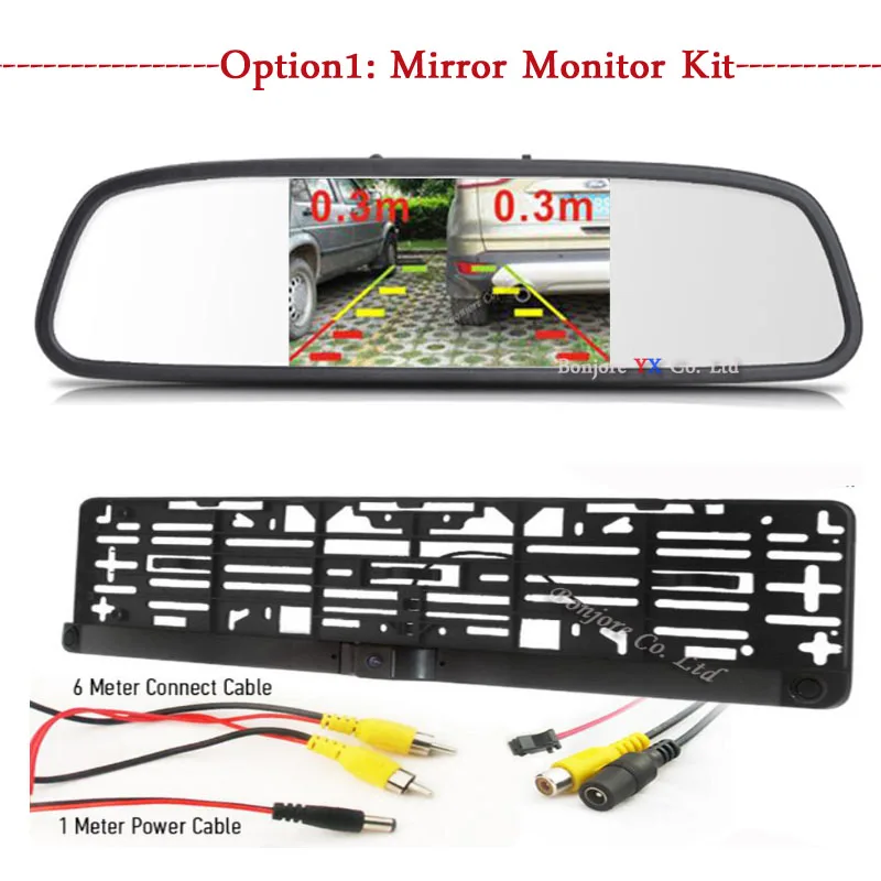 Koorinwoo двухъядерный процессор автомобильные Датчики парковки ЕС Европейский номерной знак Рамка камера заднего вида обратный резервный монитор Videp - Название цвета: Mirror Monitor kit