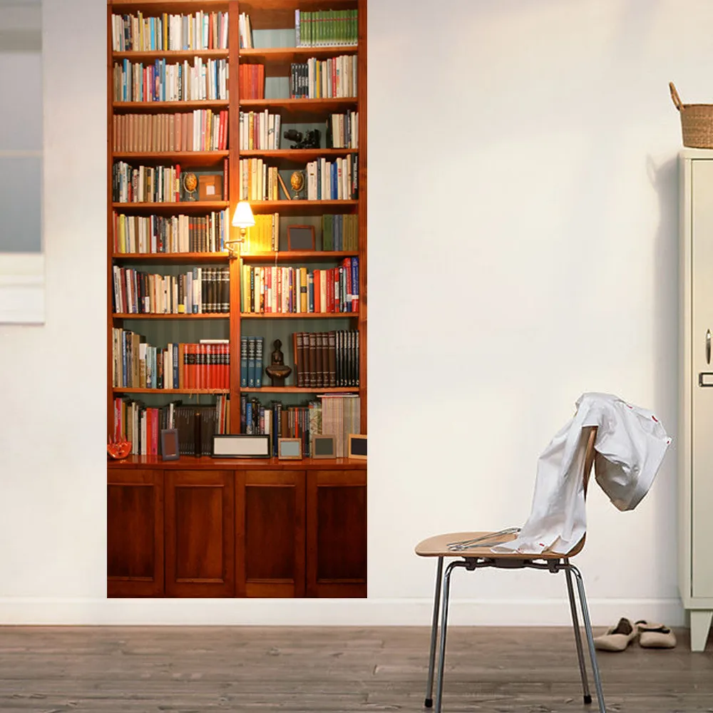 77*200 см винтажная наклейка на дверь книжного шкафа ПВХ самоклеющиеся водонепроницаемые виниловые обои на дверь для спальни, гостиной, домашнего дизайна