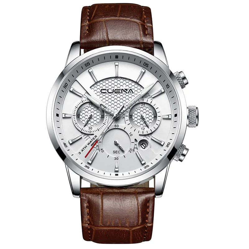 

Clock Watches Men Stopwatch Date Luminous Hands Genuine Leather 30M Waterproof Clock Man Quartz Watches Men Fashion Watch 2018