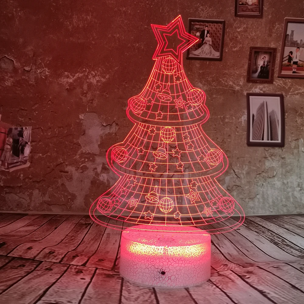 Прямая поставка RGB Рождественская елка Креативный подарок 3D ночник LED 7 цветов USB