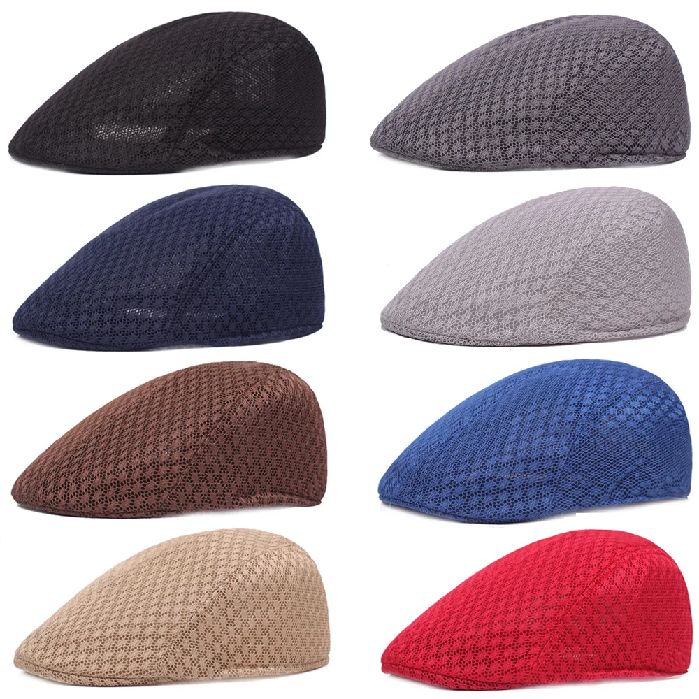 

Men Mesh Driving Golf Cap Outdoor Summer Newsboy Beret Hat Solid Color New Fashion HATCS0554