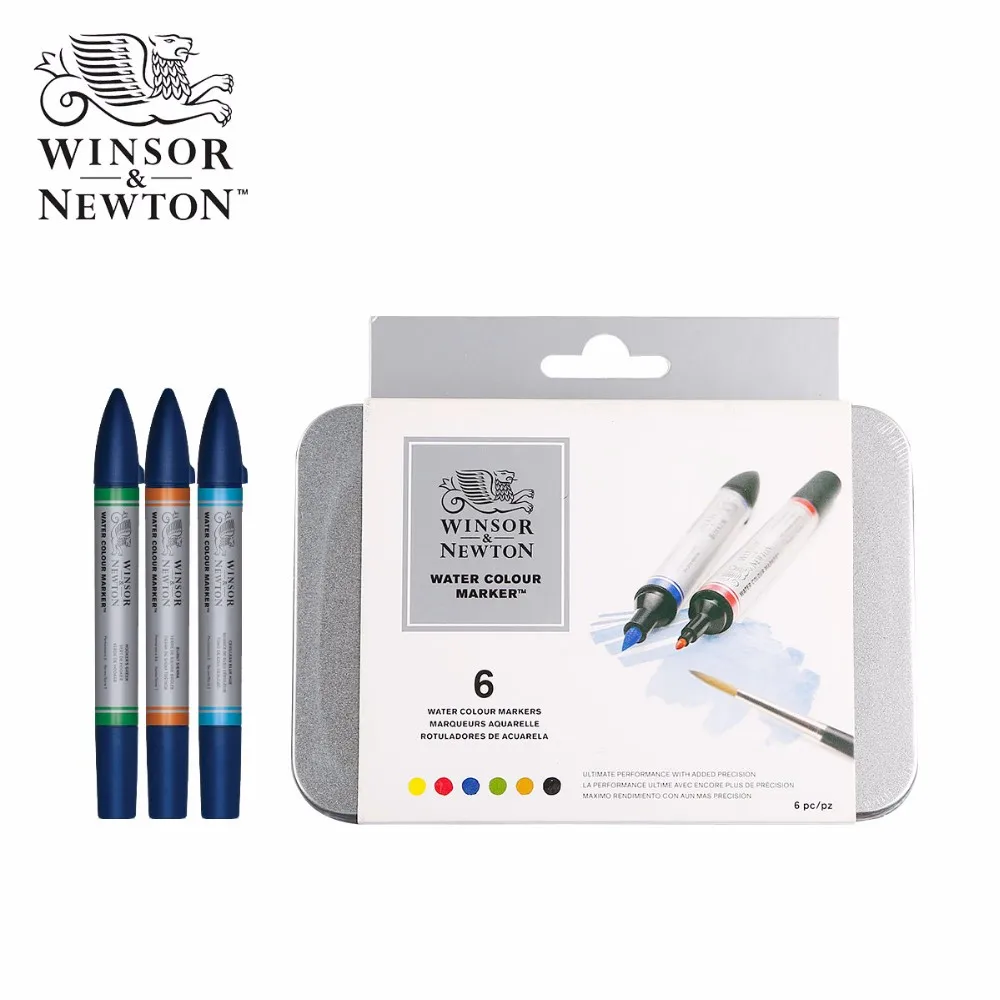 Winsor& Newton акварельный Маркер Набор мягких акварельных кистей Маркеры 6 цветов 12 цветов