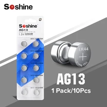 Soshine 10pcs 1.5V 28mAh ag13 Button Cell Battery lr44 Alkaline Coin Batteries A76 AG13 G13A LR44 LR1154 357A SR44 Original Soshine 10pcs 1.5V 28mAh ag13 Button Cell Battery lr44 Alkaline Coin Batteries A76 AG13 G13A LR44 LR1154 357A SR44 Original