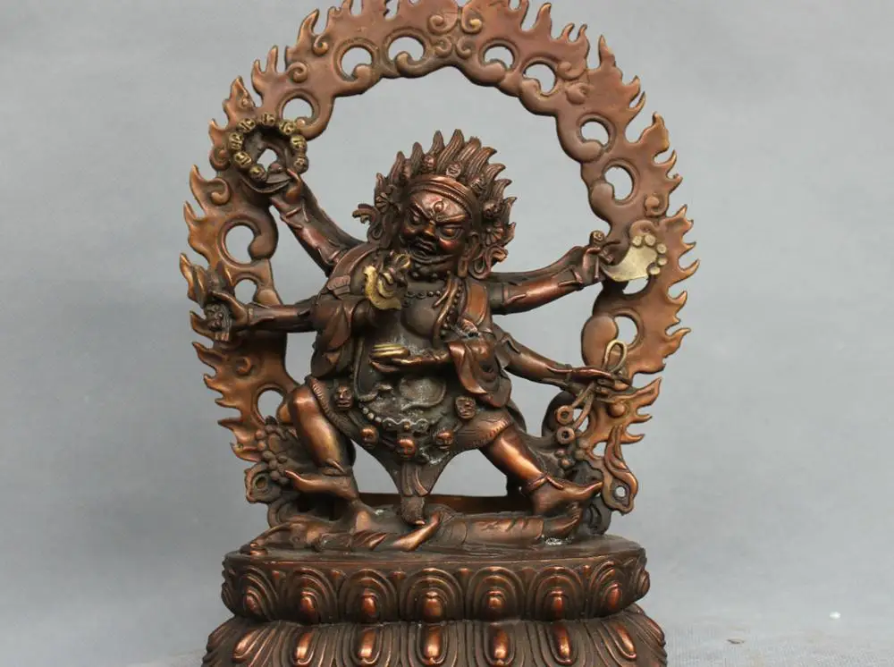 

10'' China Tibet Bronze Six Arm Mahakala Buddha Statue