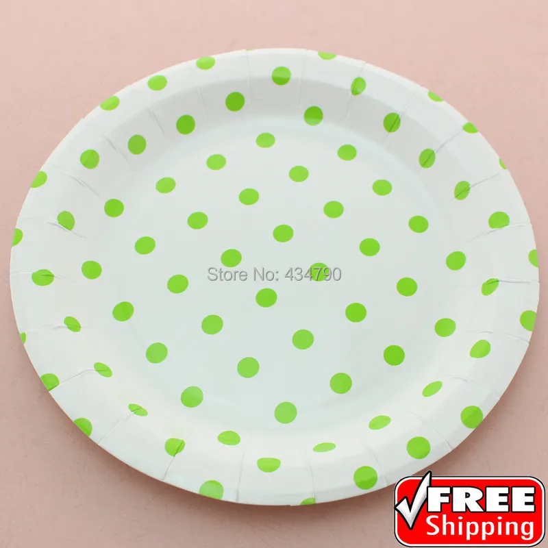 60pcs 9" Green Polka Dot Designer Paper Plates Round,Bulk Disposable