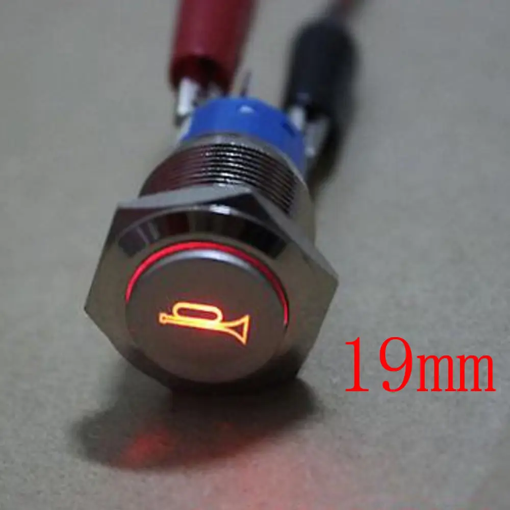 12V LED Momentary Horn Button Metal Switch 19mm Push Button Light