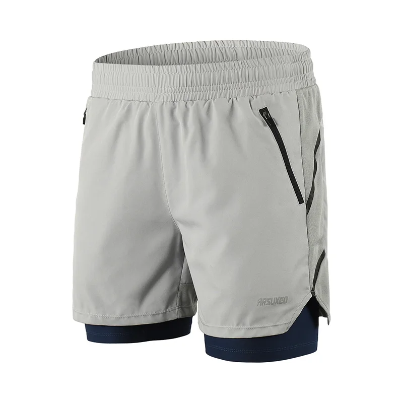 ARSUXEO, мужские шорты для бега, 2 в 1, с удлиненной подкладкой, для активных тренировок, упражнений, пробежек, спортивные шорты, быстросохнущие, B191 - Цвет: gray