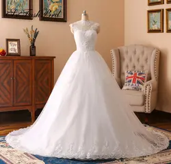 Robe De Mariage O средства ухода за кожей Шеи с аппликациями линии длинный Тюль Свадебные платья для невесты для женщин Vestido Novia