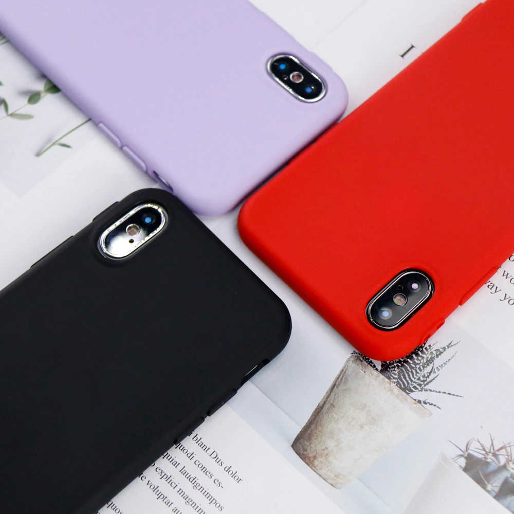 Phone Case For iPhone X 7 6 6s 8 Plus Cases Simple Plain Candy Ultra-thin Black Red Purple Color iphone 5 5s SE Coque |