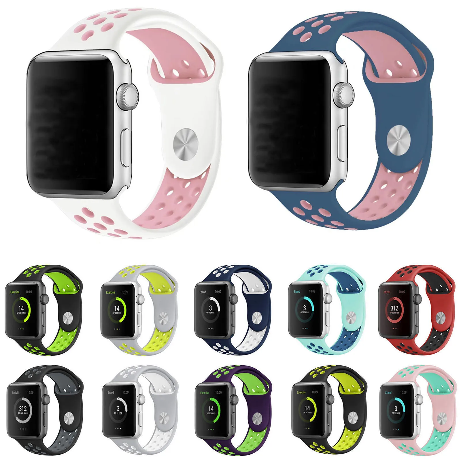 

Silicone Strap for Apple Watch Band 42mm 38mm Bracelet Sport Wrist Belt Rubber Watchband for iWatch 3/2/1 with Metal Adapters