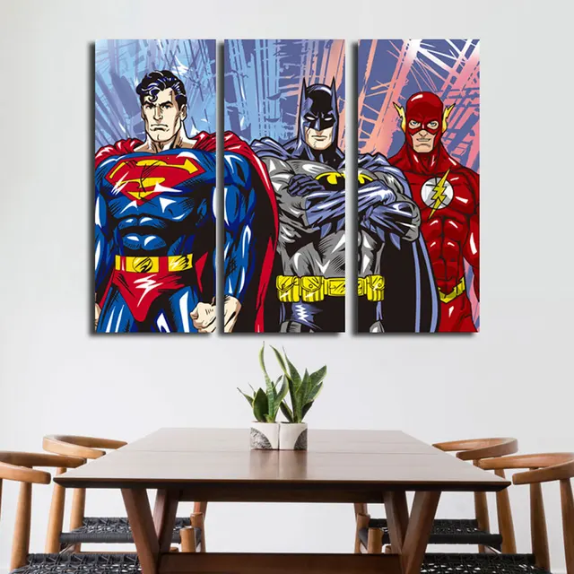 Superman Flash Batman 3 Piece No Frame Canvas Painting Art Posters Prints