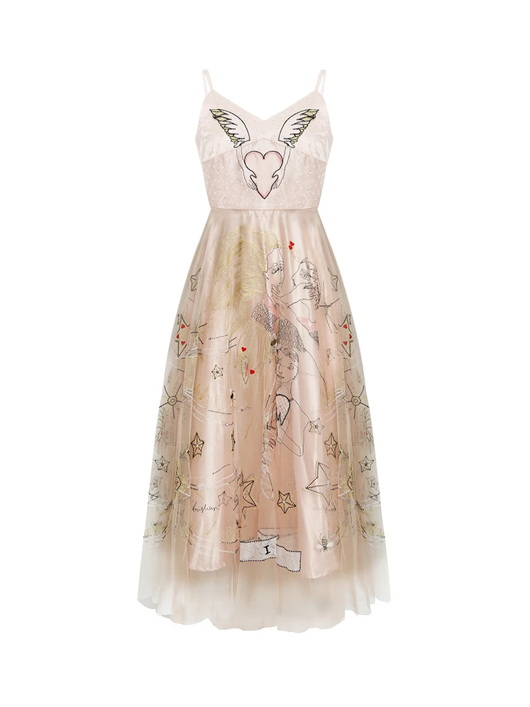 

New sight 360 pendulum heavy duty angels wings love three-dimensional embroidery Sling Dress Princess dress