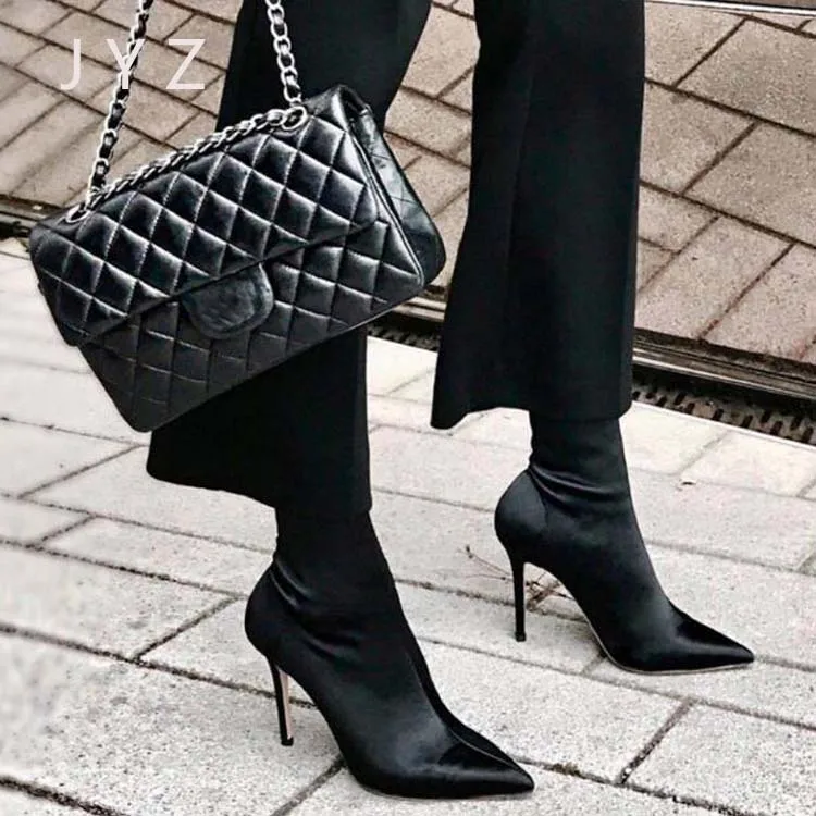 

Fashion New Fashion Womens Mid Calf Boots Elastic Fabric High Heels Platform Pumps Shoes Lady aa1007