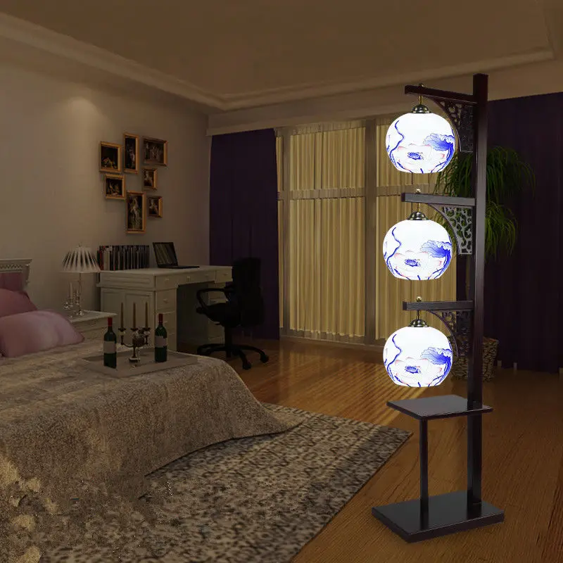 Antique LED E27 Luminaire Ceramic Lamp Shade Long Wooden ...