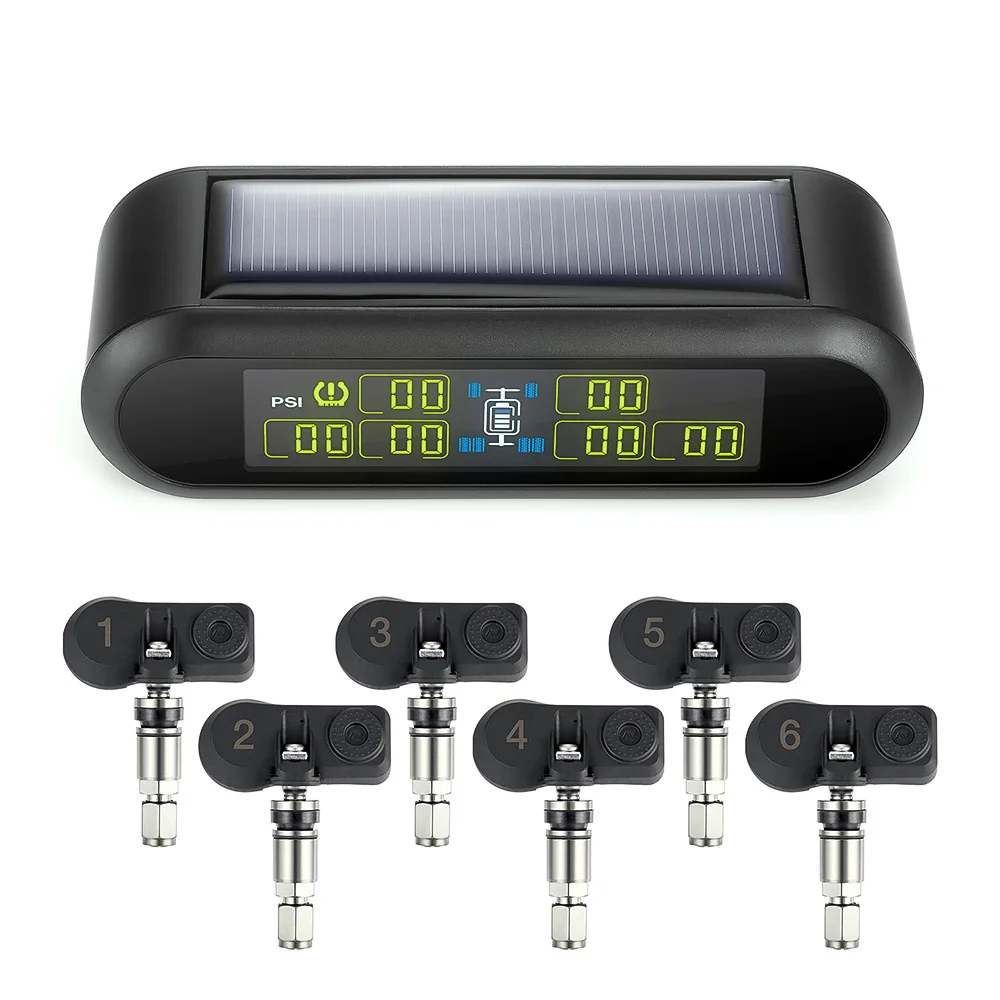 

TPMS T650 Solar Bus RV Truck TPMS Wireless Tire Pressure Monitoring System with 6 External Internal Sensors,Max 116 PSI