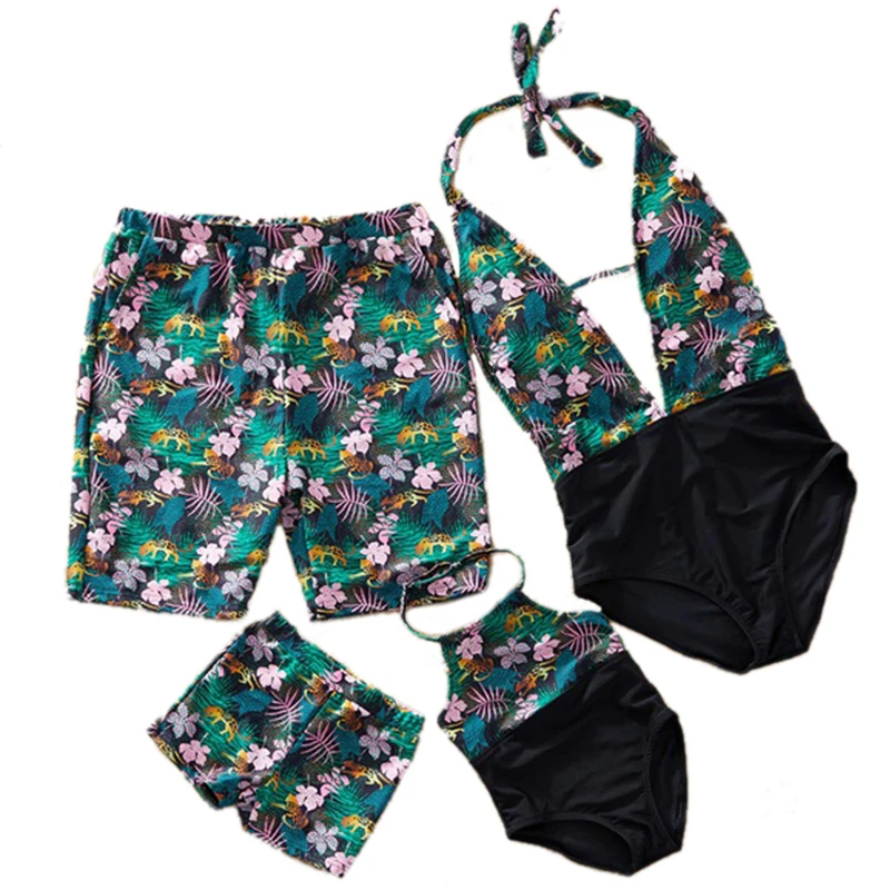 

Family matching clothes Bikini Matching Swimwear Leaf Print Beachwear Mommy and me Swimsuit swimming trunks for kids men