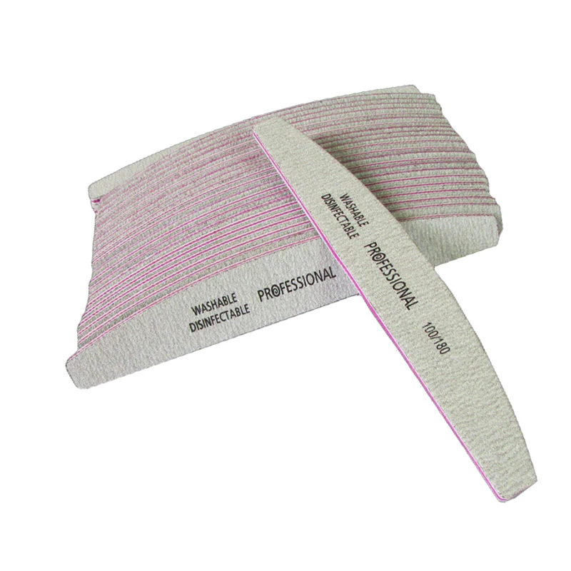 100 Pcs Wholesale Professional Grey Moon Design 100/180 Gift Nail File Buffing Sandpaper Slim Sanding Sandpaper Nail Art Tool