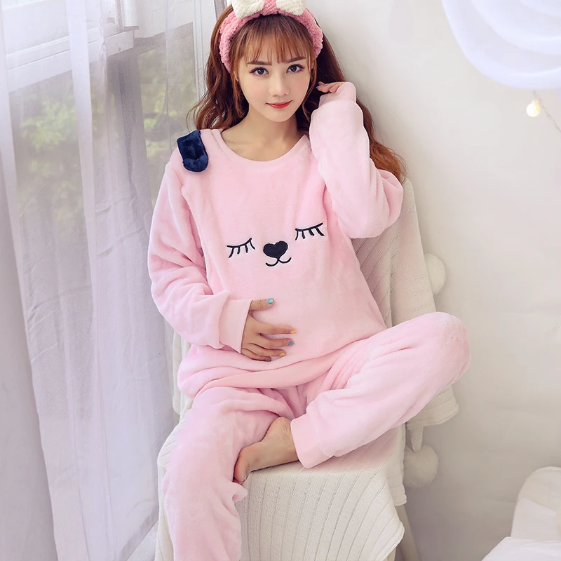 Winter Long Sleeve nursing clothes for Pregnant women Flannel Pajamas Postpartum Maternal Lactation Suit maternity warm clothes