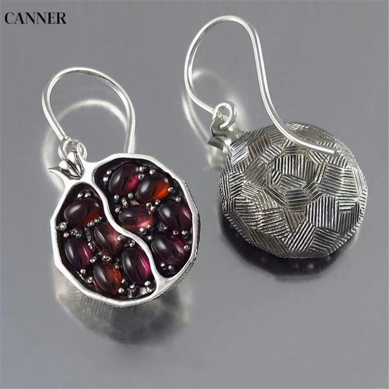 

Canner Garnet Vintage Earrings For Women Pomegranate Silver/Gold/Long Earrings Fashion Jewelry Red Stone Drop Earrings 2019