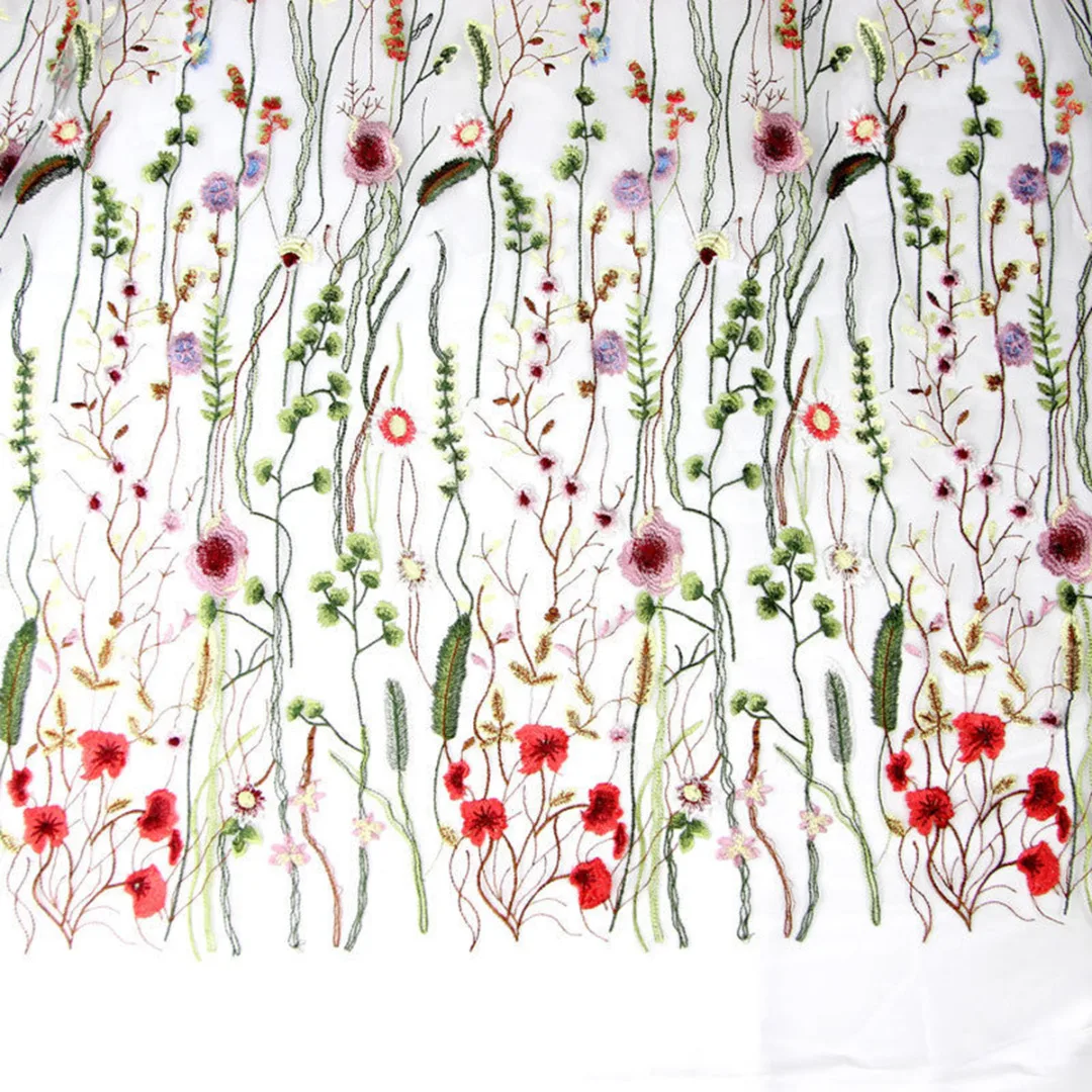 JX-LCLYL 135cm*100cm White Floral Flower Embroidery Mesh Wedding Bridal Dress Lace Fabric