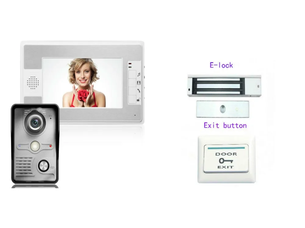 freeship 7 Inch Video Door Phone Doorbell Intercom System Kit 1-Camera 1-Monitor Night Vision Door Bell with Electric lock