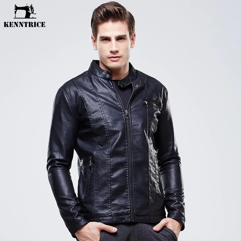 KENNTRICE Brand Clothing Faux Leather Fabric Jacket Men Stand Collar ...