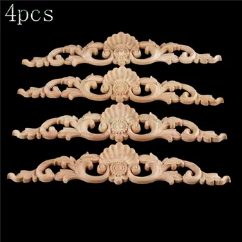 

bowarepro 4pcs Wood Carved Decal Corner Onlay Decal Angle Applique Frame Door Wall Decorate Cabinet Furniture Decorative 30*6cm