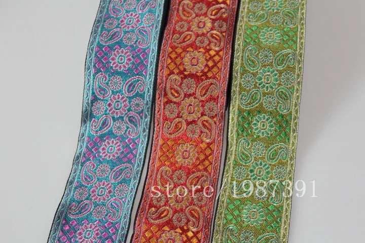 

wide abou5cm 10yards/lot Polyester Woven Jacquard Ribbon paisley flowers pattern for curtain and clothing accessory LS-0549