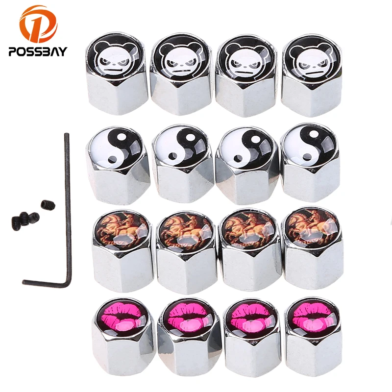 

POSSBAY Universal Car Bike Valve Caps Car Tire Valve Stem Caps Anti Theft Dust Proof Caps for Truck Auto Motorcycle