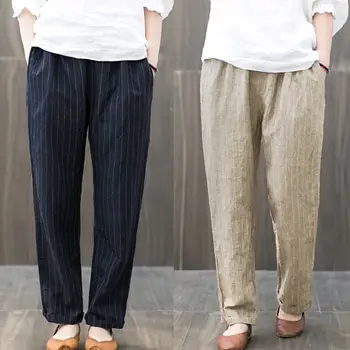 

2019 Elegant Work Turnip Pants ZANZEA Women Casual Long Harem Trousers Vintage Elastic Waist Striped Loose Pantalone Femme Mujer