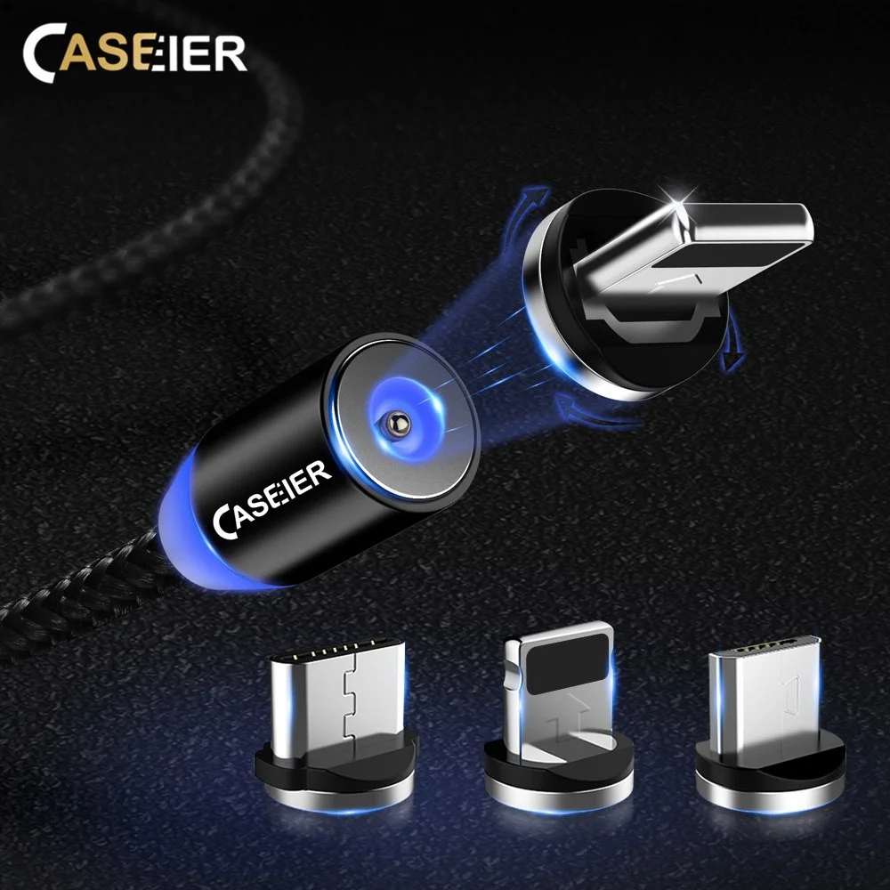 

CASEIER Magnetic Cable For Apple iPhone X 8 7 Plus Type C Micro Usb Cable For Samsung S9 1M LED Braid Magnet Charger Cables Cabo