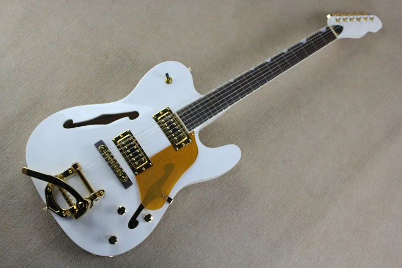 

F Natural Wood Bigsby Big Rocker Chrome Hardware Telecaster Semi Hollow Body F Hole Jazz Electric Guitar