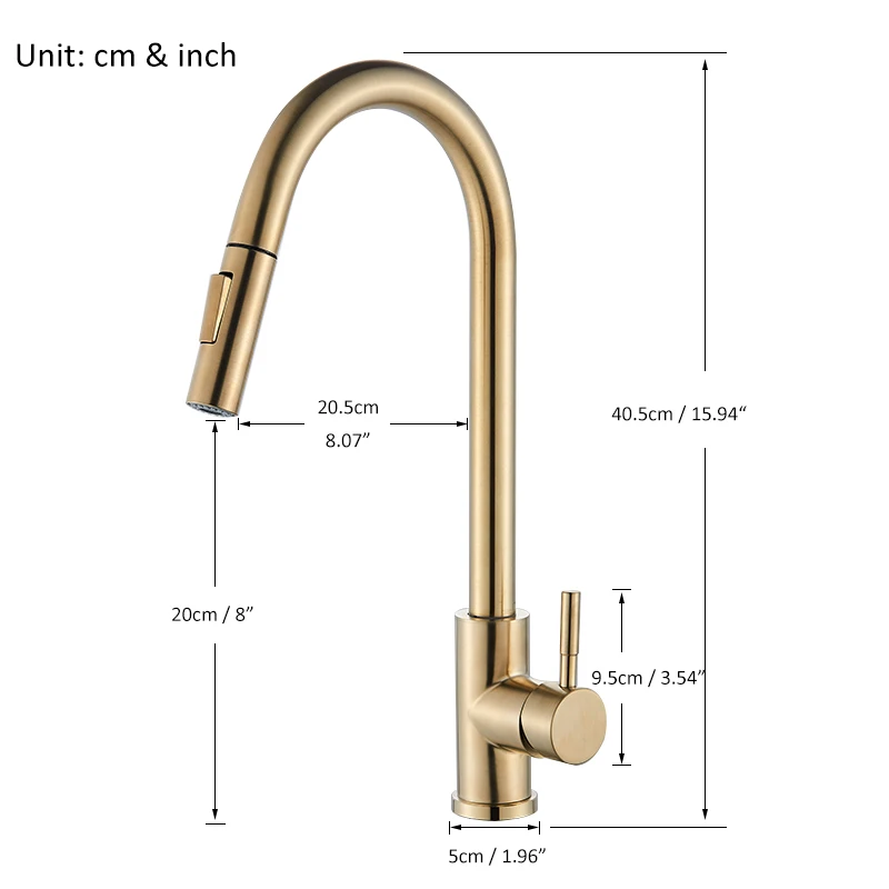  Quyanre Brushed Gold Kitchen Faucet Pull Out Kitchen Sink Water Tap Single Handle Mixer Tap 360 Rot - 33019442170