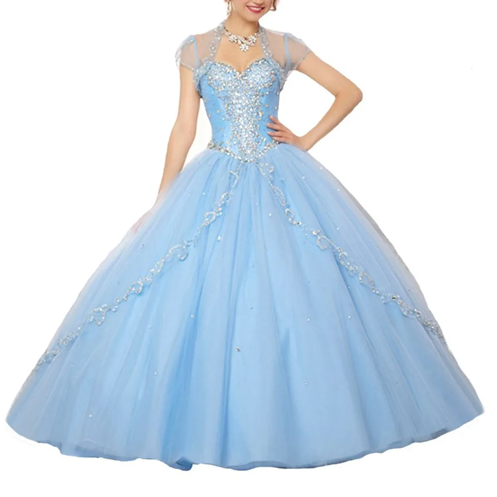 2017 Brilliant Princess Two Pieces Quinceanera Party Dresses with Shawl Crystals Beaded Ball Gowns for Vestidos De 15 Anos