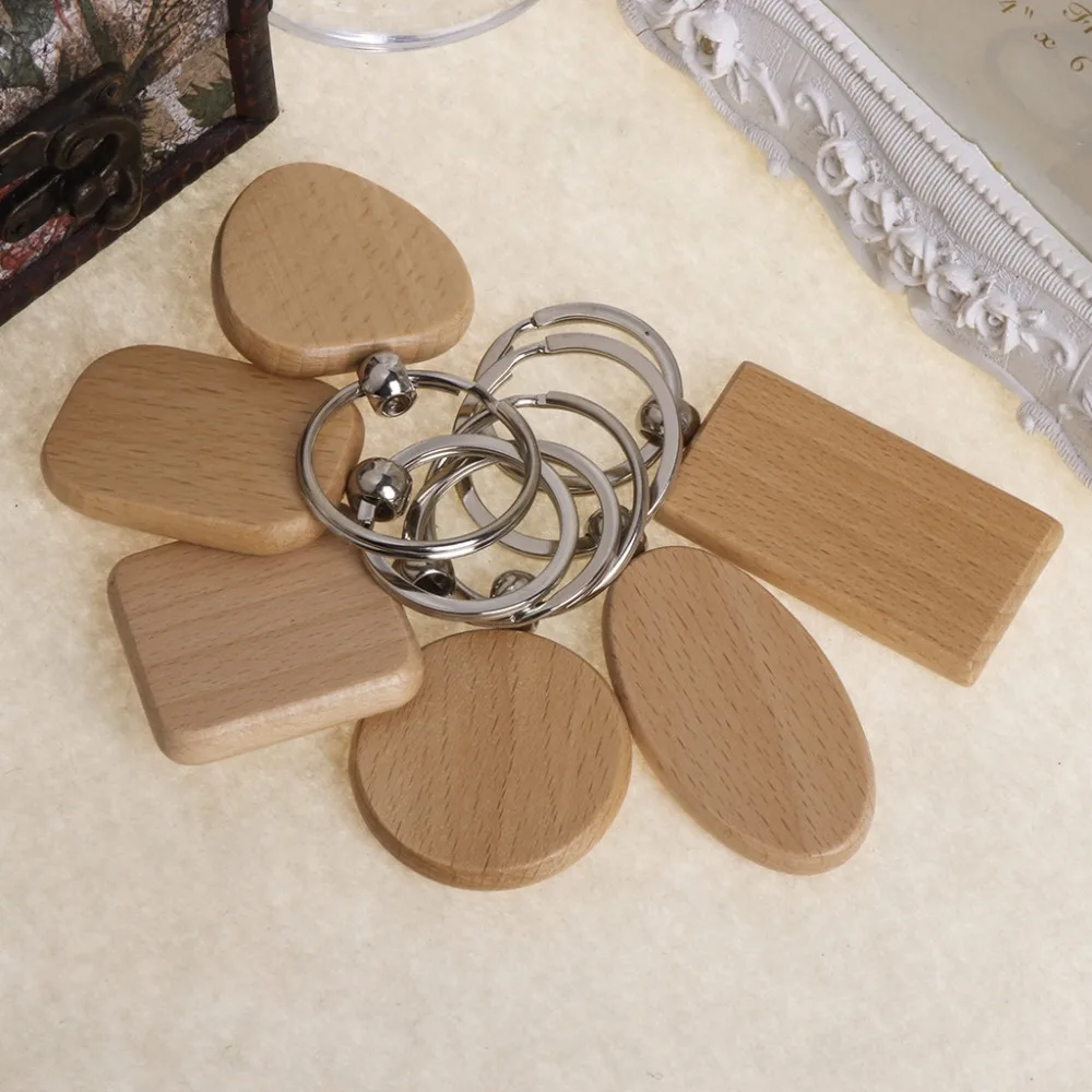 

Natural Wooden Key Ring Keychain Round Square Anti Lost Wood Accessories Gifts