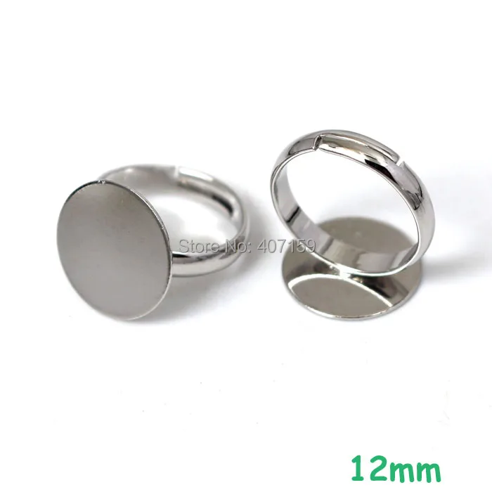 

(60 pieces/lot) 12mm Rhodium tone Plated Brass Blank Flat Circle Pad Cabochon Bases Children Kids Girls Rings Settings Findings