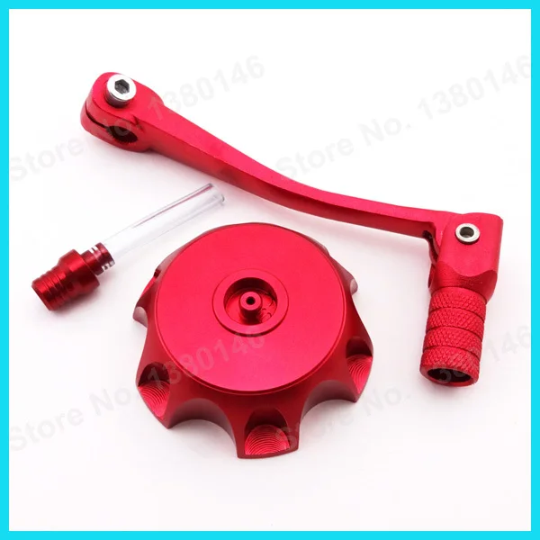 Красный складной Шестерни Цельнокройное переключения рычага+ газ Топливные баки для мотоциклов Кепки Крышка для 50 125 160 cc Пит Байк Stomp ycf SDG мотоцикл