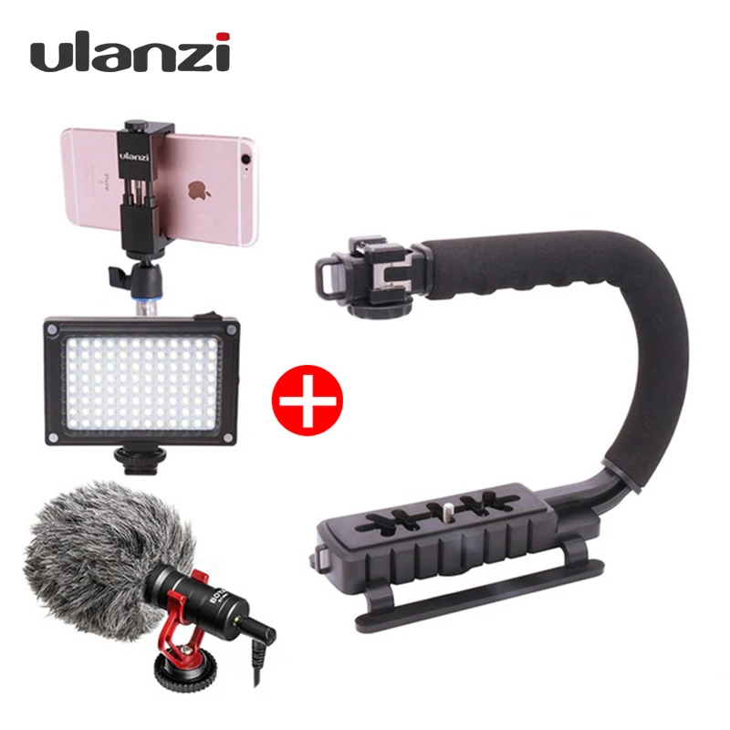 

Ulanzi Handheld Phone Video Gear Stabilizer Kit Steadicam with BY-MM1 Microphone LED Light for iPhone 8 7 plus Gopro Nikon DSLR