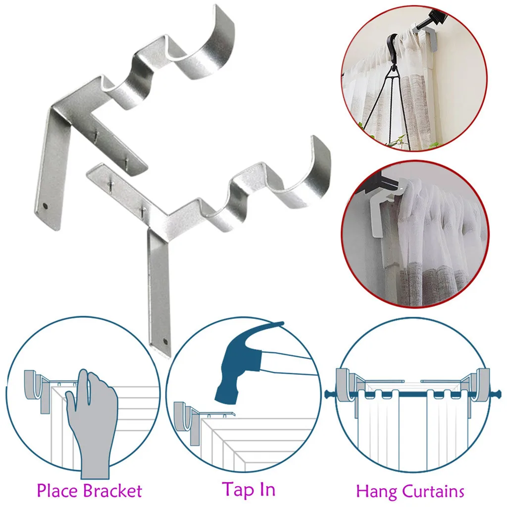 1 Pair Hang Curtain Rod Holders Tap Right Into Window Frame Curtain Rod