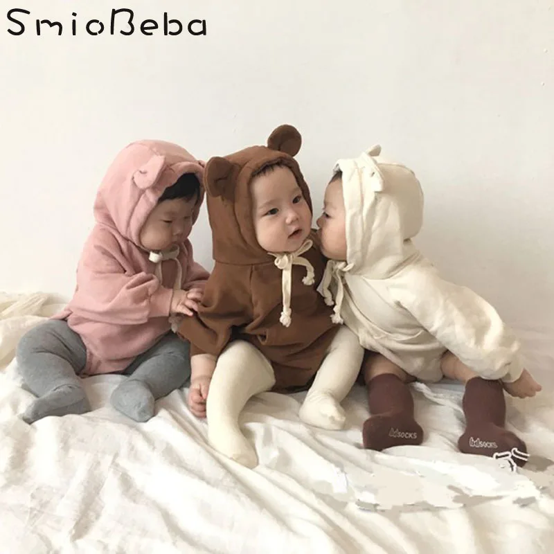 2018 mono lindo coreano de bebé con orejas de oso de peluche con terciopelo suave Paquete de bebés niños mameluco lindo animales niños mamelucos ropa