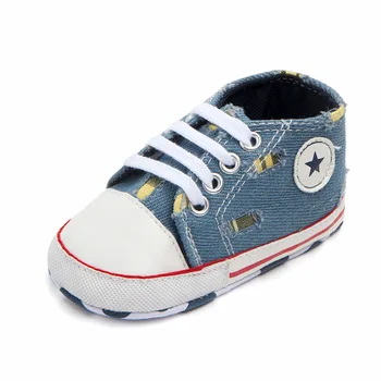 

0-18M Newborn Baby Boy Shoes Casual Canvas Denim Blue Infant Shoes First Walkers Moccasins Soft Sole Toddler Crib Shoes Footwear