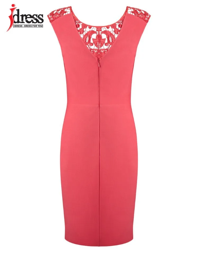 IDress Plus Size S-XXL 2016 New Red Blue Embroidery Lace Patchwork Bodycon Bandage Dress Sexy Sleeveless Knee Length Club Party Dress (8)
