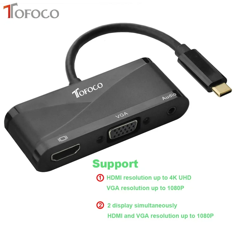 TOFOCO 3 в 1 USB C type C к HDMI VGA 3,5 мм аудио адаптер USB 3,1 USB-C конвертер кабель для ноутбука Macbook телефон