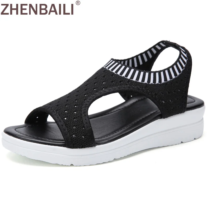 

ZHENBAILI Plus Size Mesh Breathable Lightweight Platform Flat Women Summer Outdoor Casual Shoes 2019 Peep Toe Slip On Sandals